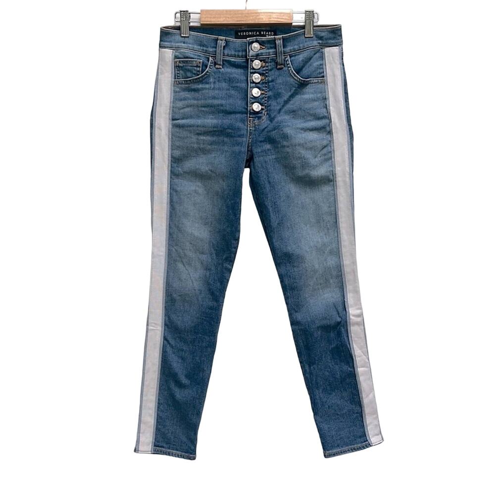 Veronica Beard Debbie High-Rise Skinny Denim Jeans with Tuxedo Stripes Size 25/0